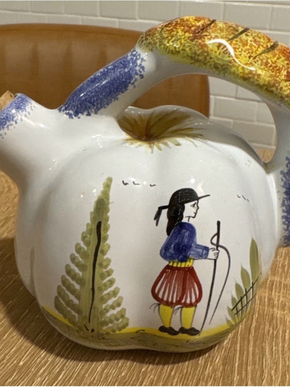 vintage Henriot Quimper French pottery faience cider jug , cottage core